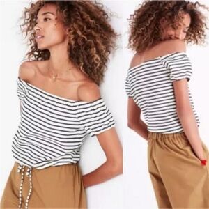 Madewell Melody Stripe Off-Shoulder Top Chambray Blue White S LIKE NEW